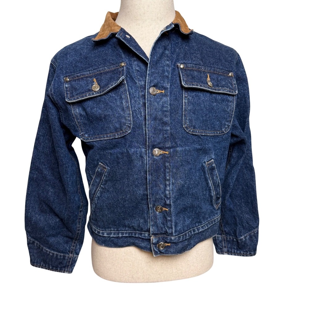 Bushwacker USA Denim Trucker Jacket PIgskin Collar Made in USA Mens Small VTG